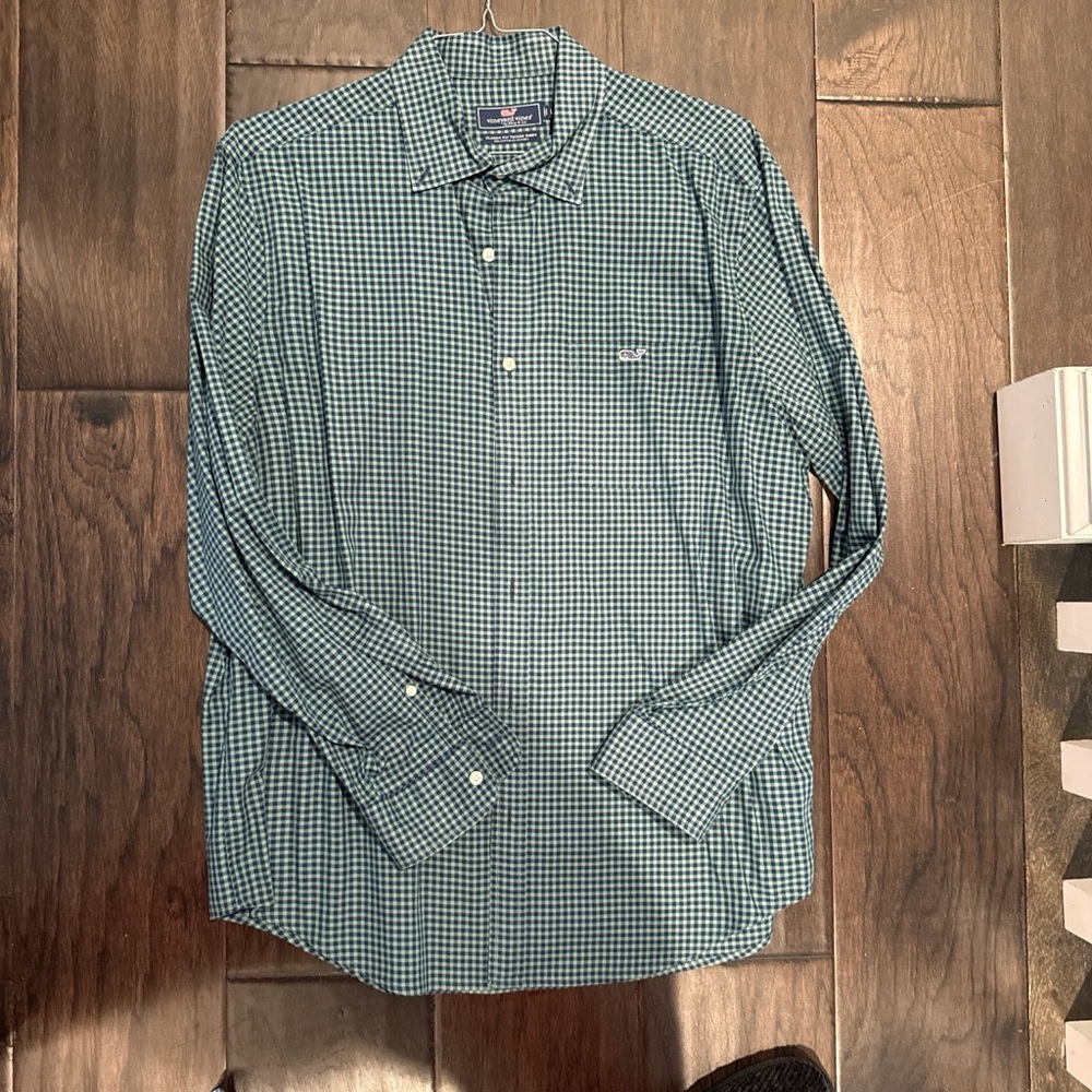 Vineyard Vines Men's Green Gingham Button-Down Shirt